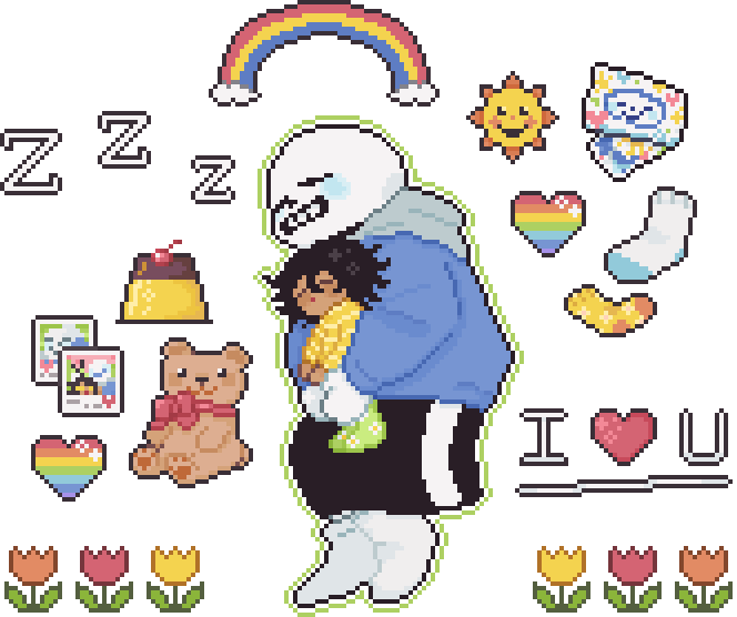 Sans and Gokiburi-chan sleep soundly in each other's arms.